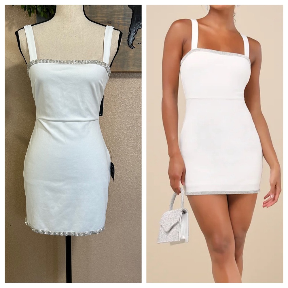 NWT Glowing Allure White Rhinestone Sleeveless Bodycon Mini Dress